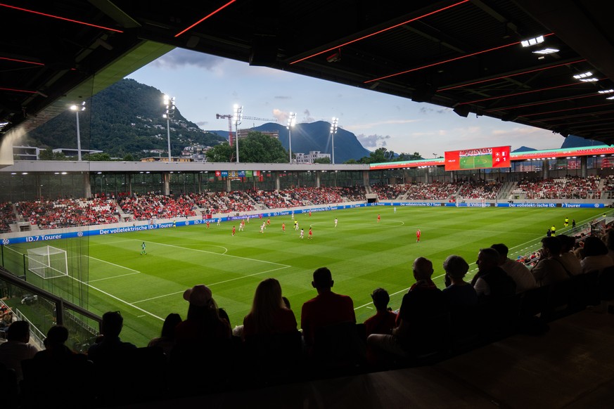 A panoramic view of the new AIL Arena stadium, during the qualifying match for the 2027 Womens World Cup in Brazil, at the AIL Arena, Lugano, on Friday 5 June 2026..(KEYSTONE/Ti-Press/Samuel Golay).