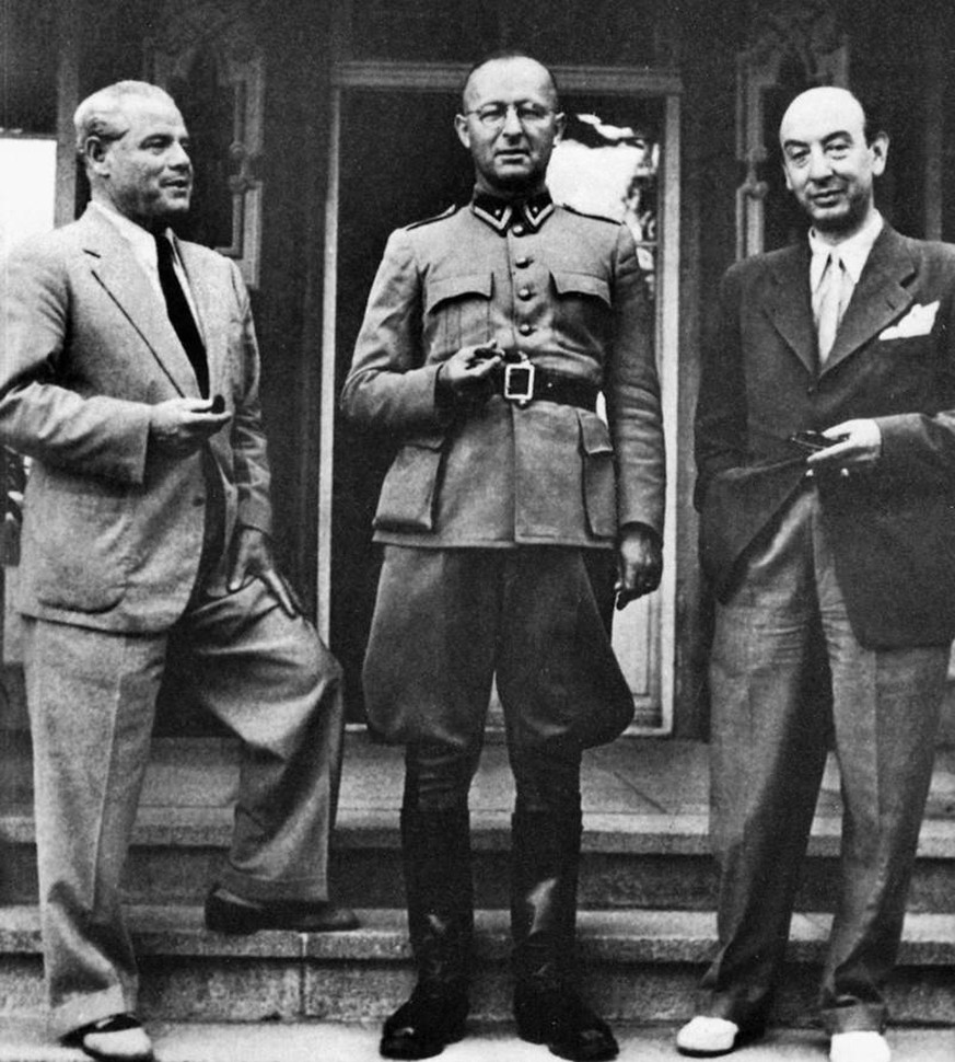 Max Husmann, Max Waibel et le baron Luigi Parilli (de g. à d.) lors d’une rencontre en 1945.