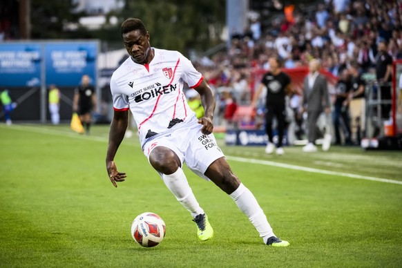 Sion&#039;s forward Mario Balotelli of Italy plays the ball during the Super League soccer match of Swiss Championship between FC Sion and FC Basel, at the stade de Tourbillon stadium, in Sion, Switze ...