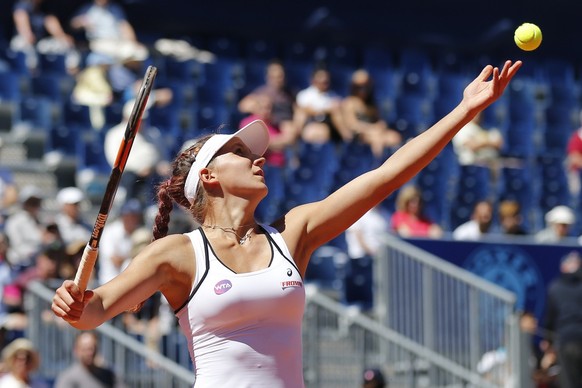 Rebeka Masarova of Switzerland in action during her quarter final match against Annika Beck of Germany, at the WTA Ladies Championship tennis tournament in Gstaad, Switzerland, Saturday, July 16, 2016 ...