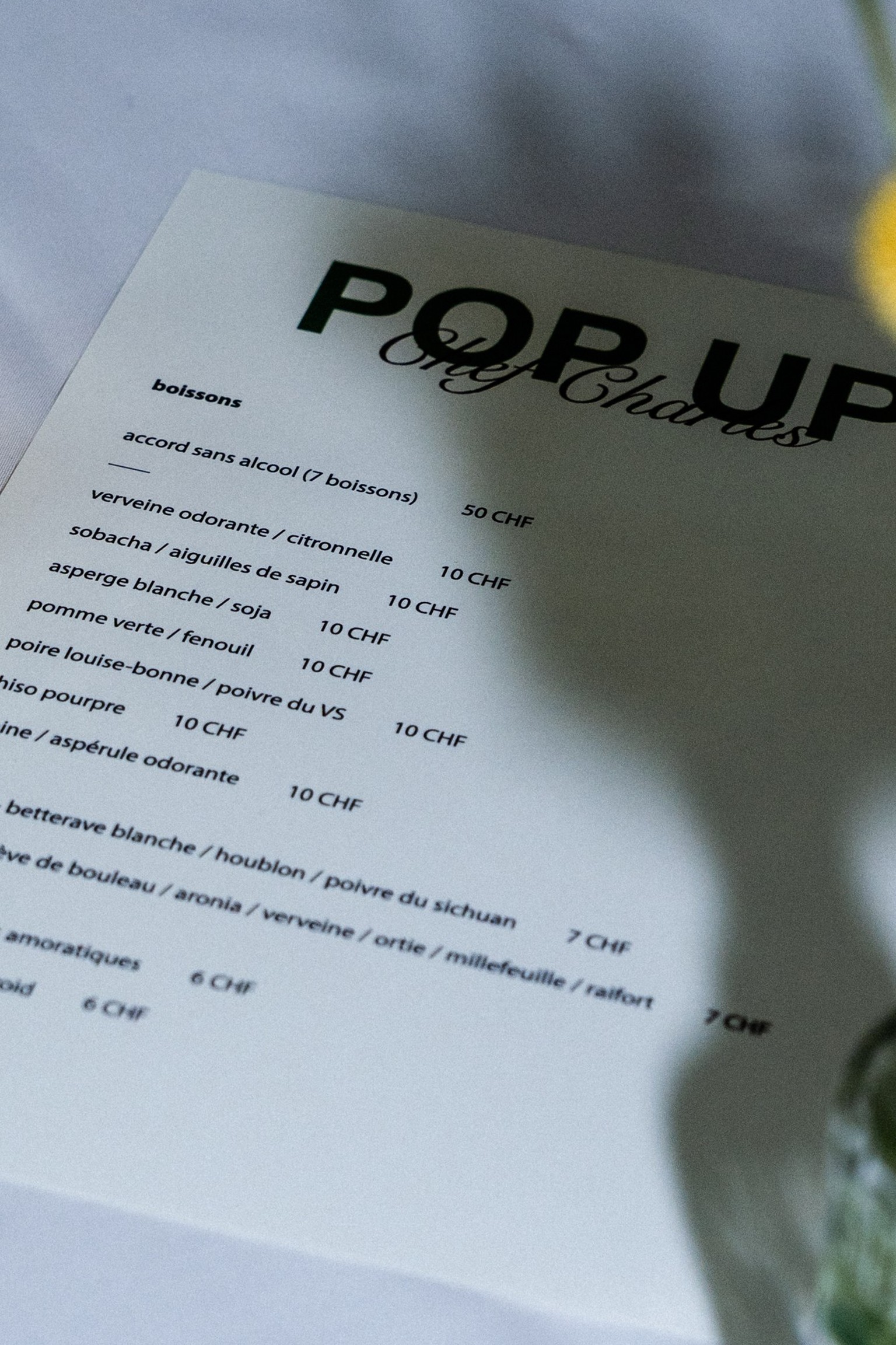 La carte des accords boissons
