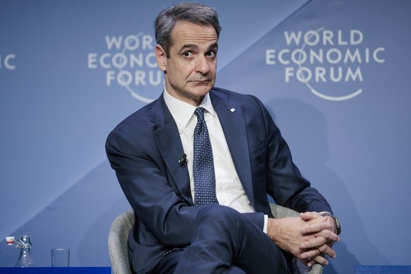 Kyriakos Mitsotakis, Prime Minister of Greece takes part in the panel discussion &quot;European Green Deal, Anyone? &quot; at the World Economic Forum in Davos, Switzerland, Thursday, Jan. 18, 2024. T ...