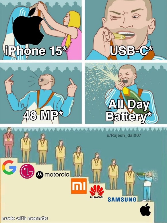 Meme zur Apple-Keynote und dem von Android-Usern belächelten iPhone 15.