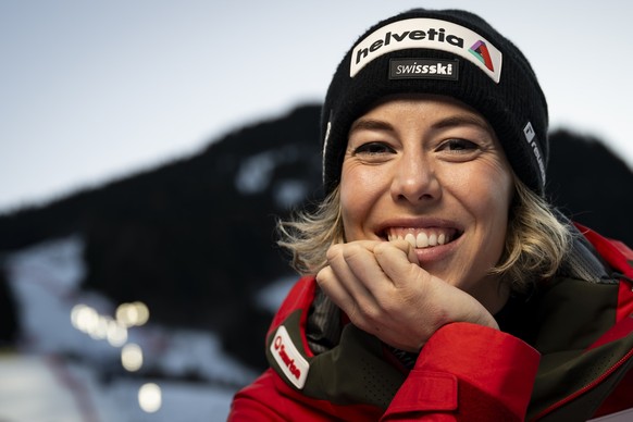 Skiracer Michelle Gisin of Switzerland poses during a press conference at the 2025 FIS Alpine World Ski Championships, in Saalbach-Hinterglemm, Austria, Monday, February 3, 2025. (KEYSTONE/Jean-Christ ...
