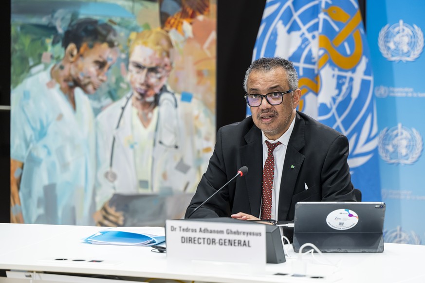 Tedros Adhanom Ghebreyesus, Director General of the World Health Organization (WHO), speaks to journalists during a press conference about the Global WHO on World Health Day and the 75th anniversary a ...