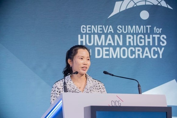 La Nord-Coréenne lors de son intervention au sommet genevois.