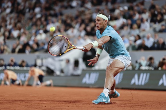 Spain&#039;s Rafael Nadal plays a shot against Germany&#039;s Alexander Zverev during their first round match of the French Open tennis tournament at the Roland Garros stadium in Paris, Monday, May 27 ...