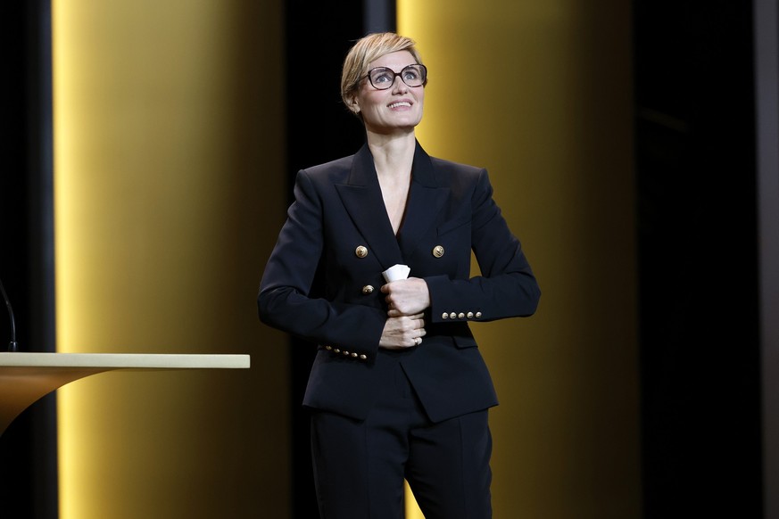 PARIS, FRANCE - FEBRUARY 23: Judith Godrèche speaks on stage during the 49th Cesar Film Awards at L&#039;Olympia on February 23, 2024 in Paris, France. (Photo by Julien M. Hekimian/Getty Images)