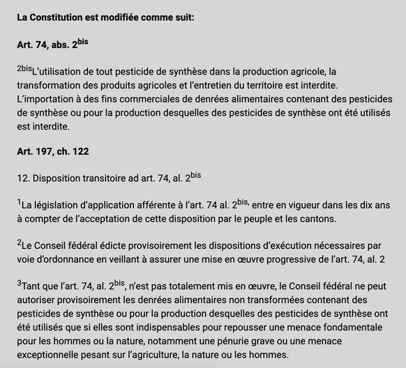 initiative pour une suisse libre de pesticides de synthèse texte