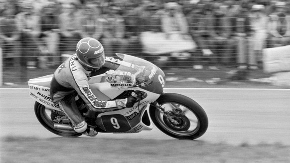 Jacques Cornu im Juni 1980 in Aktion beim GP von Assen, Niederlande. Cornu, auf Motul-Yamaha, beendet das Rennen in der 350ccm-Klasse auf dem 6. Rang. (KEYSTONE/PHOTOPRESS-ARCHIV/Str)