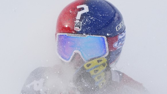 United States&#039; Lauren Macuga reacts after completing an alpine ski, women&#039;s World Cup super G race, in St. Anton, Austria, Sunday, Jan. 12, 2025. (AP Photo/Giovanni Auletta)