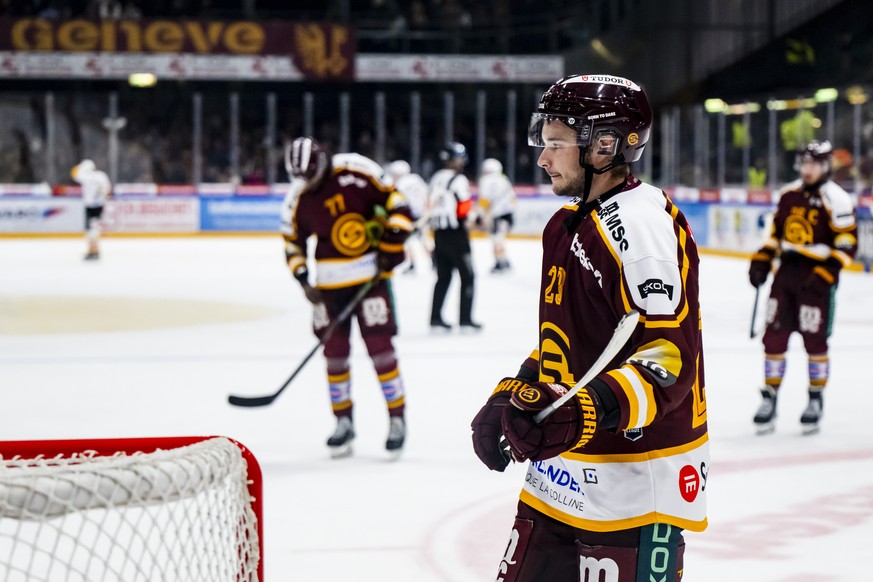 Deception de Matthew Verboon (GSHC) lors du championnat suisse de hockey sur glace de National League entre Geneve Servette HC et HC Lugano le vendredi 3 octobre 2025 a la patinoire des Vernets a Gene ...