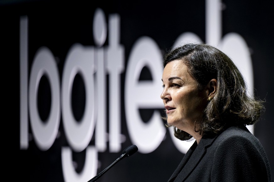 epa11584338 Wendy Becker, Chairperson of the Board of Logitech, speaks during the Annual General Meeting of Logitech at the SwissTech Convention Center, in Ecublens near Lausanne, Switzerland, 04 Sept ...