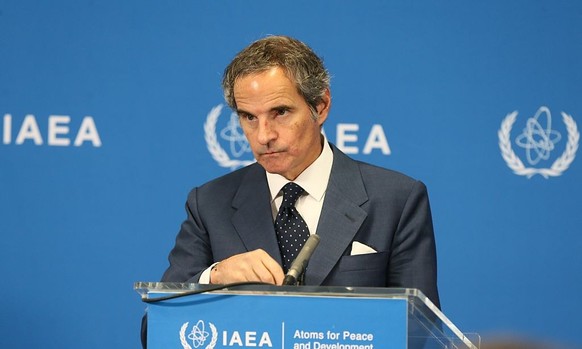 VIENNA, AUSTRIA - JUNE 5: Director General of the International Atomic Energy Agency (IAEA) Rafael Mariano Grossi delivers a speech during a press conference following an emergency Board of Governors  ...