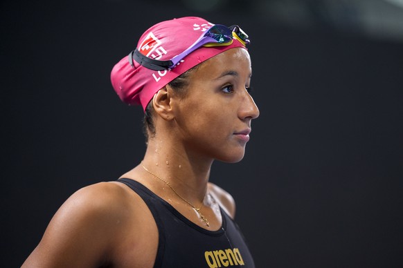 Swiss swimmer Kay-Lyn Loehr is pictured during a training session one day prior to the start of the European Aquatics Swimming Championships in Paris, France, Sunday, Aug. 9, 2026. (KEYSTONE/Patrick B ...