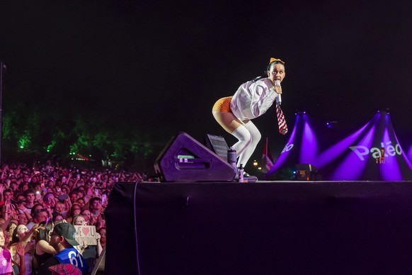 epa13132997 US singer Katy Perry performs on the main stage during the 49th edition of the Paleo Festival in Nyon, Switzerland, 25 July 2026. The Paleo Festival is an open-air music festival in the we ...