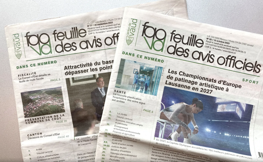 La Feuille des avis officiels va bientôt être remplacée par une version numérique dans le canton de Vaud