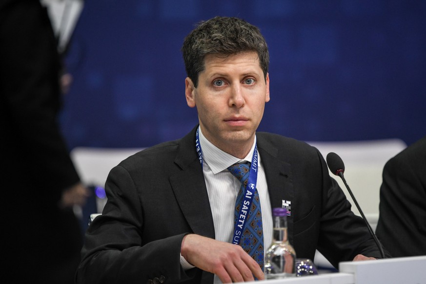 epa10954705 OpenAI CEO Sam Altman looks on ahead of a plenary session on day two of the AI Safety Summit 2023 at Bletchley Park, Milton Keynes, Britain, 02 November 2023. The summit, organised by the  ...