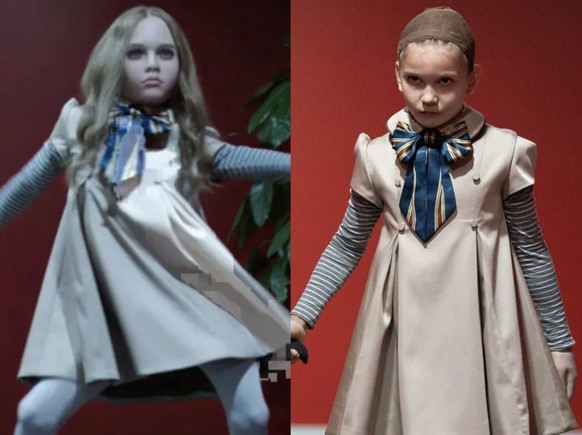 A gauche, la poupée dans le film, à droite l'actrice Amie Donald.