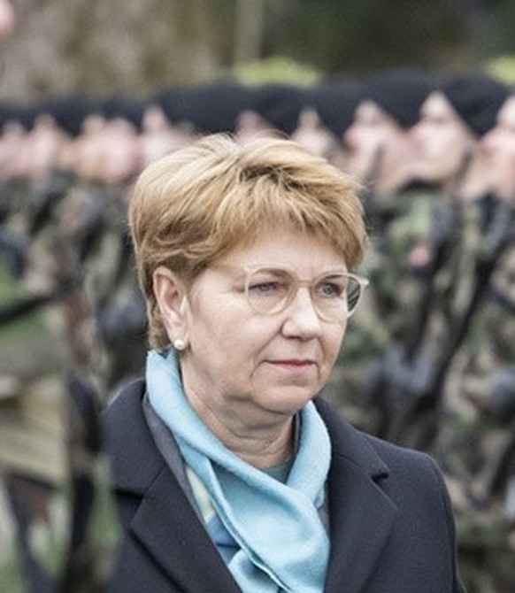 Swiss Federal President Viola Amherd, left, and her guest, Volodymyr Zelenskyy, President of Ukraine, inspect the guard of honour, on Monday, January 15, 2024 in Kehrsatz near Bern, Switzerland. Zelen ...