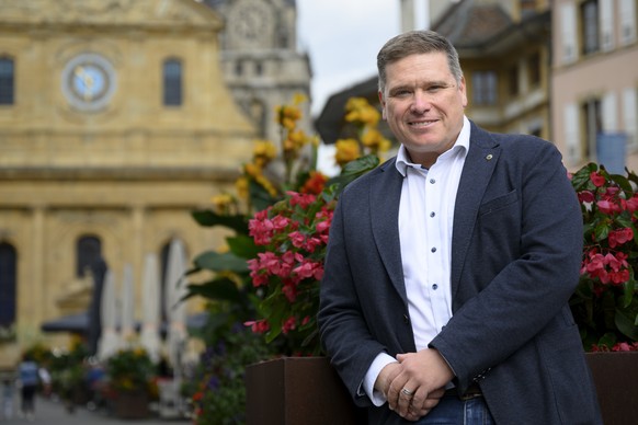 Jean-Philippe Pressl-Wenger, Redacteur en chef du nouveau journal &quot;Le Nord vaudois Hebdo&quot; pose ce mercredi 10 septembre 2025 a Yverdon-les-Bains. La premiere edition du Nord vaudois Hebdo, a ...