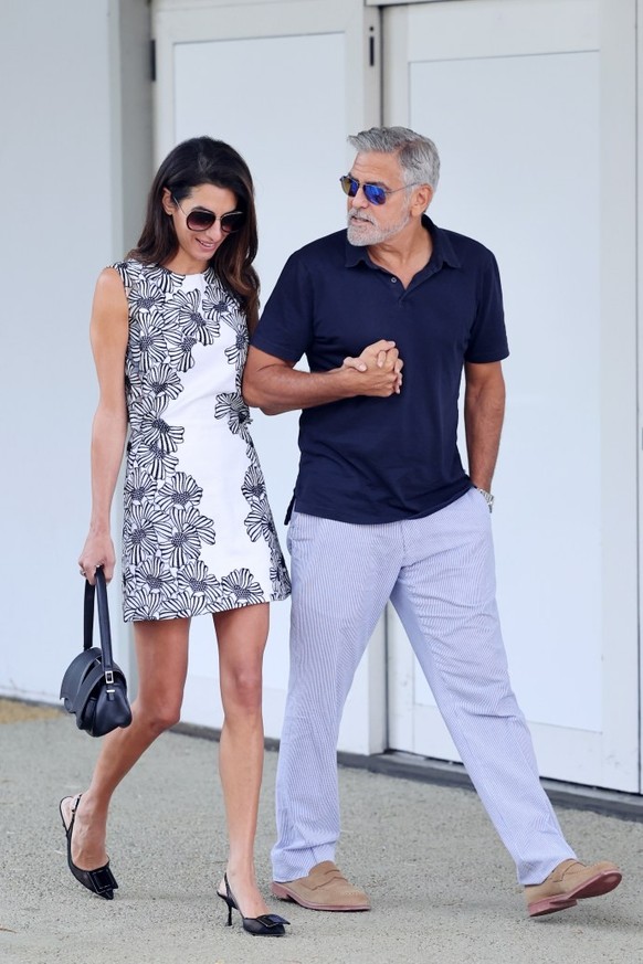 VENICE, ITALY - AUGUST 29: Amal Clooney and George Clooney are seen arriving ahead of the 80th Venice International Film Festival 2023 on August 29, 2023 in Venice, Italy. (Photo by Jacopo Raule/GC Im ...