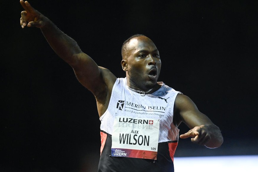 Alex Wilson of Switzerland wins the 200 m race at the International Athletics Meeting in Lucerne, Switzerland, on Tuesday, June 29, 2021. (KEYSTONE/Gian Ehrenzeller)