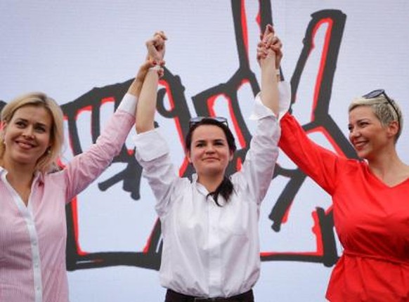 Svetlana Tikhanovskaïa et ses compagnons d’armes. Ensemble, les trois femmes symbolisent l’opposition.