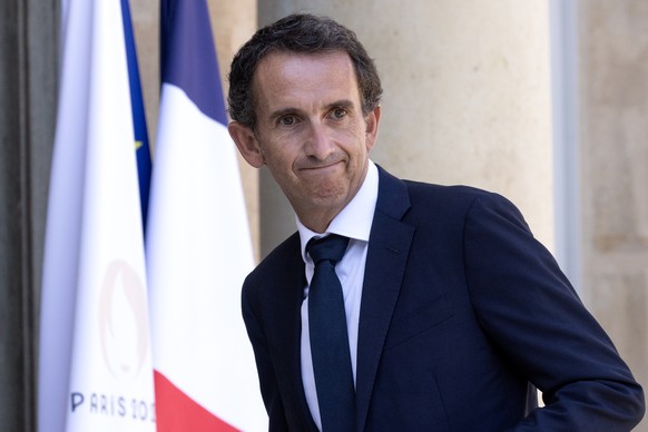 epa11546757 CEO of Carrefour Alexandre Bompard arrives for a ceremony at the Elysee Palace in Paris, France, 12 August 2024. French President Macron hosted a reception at the Elysee to thank represent ...