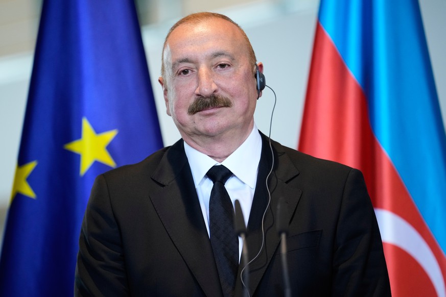 Azerbaijan' president Ilham Aliyev attends a news conference after a meeting with German chancellor Friedrich Merz in Berlin, Germany, Tuesday, July 21, 2026. (AP Photo/Ebrahim Noroozi)
Ilham Ali ...