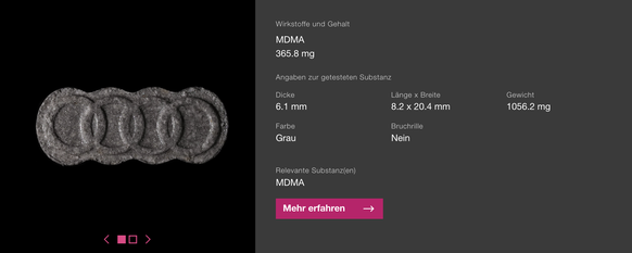 Saferparty warnt auch für der hochdosierten MDMA-Pille Audi.