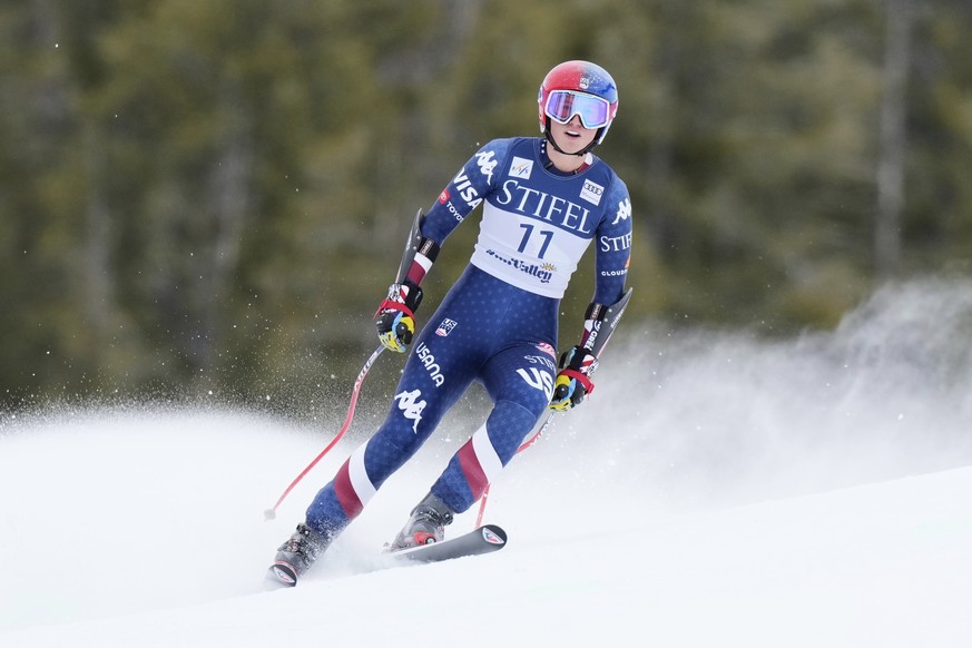 United States&#039; Lauren Macuga skis during a women&#039;s super-G run at the World Cup Finals, Sunday, March 23, 2025, in Sun Valley, Idaho. (AP Photo/Robert F. Bukaty)
World Cup Super-G Skiing