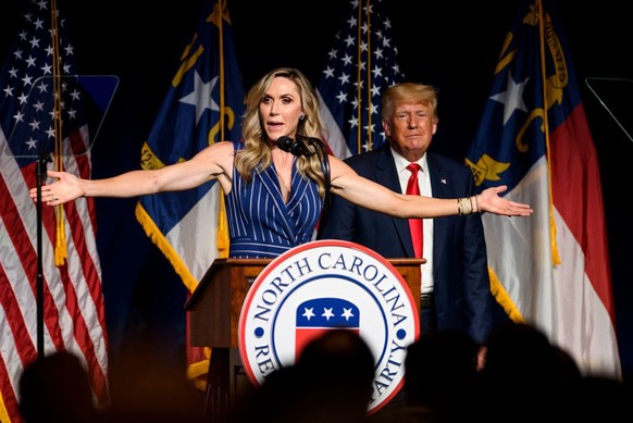 GREENVILLE, NC - JUNE 05: Laura Trump speaks at the NCGOP state convention as former U.S. President Donald Trump on June 5, 2021 in Greenville, North Carolina. Laura Trump put rumors to bed by announc ...
