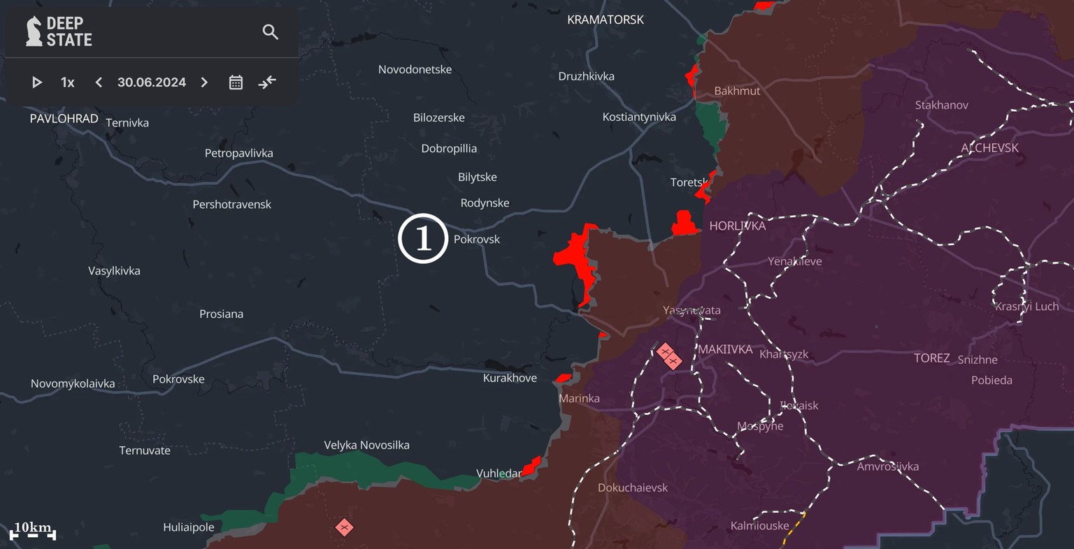 En rouge: les territoires conquis par la Russie en juillet 2024.