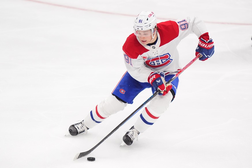Montréal Canadiens center Oliver Kapanen skates with the puck during the third period of an NHL hockey game against the Dallas Stars, Sunday, Jan. 4, 2026, in Dallas. (AP Photo/LM Otero)
Oliver Kapane ...