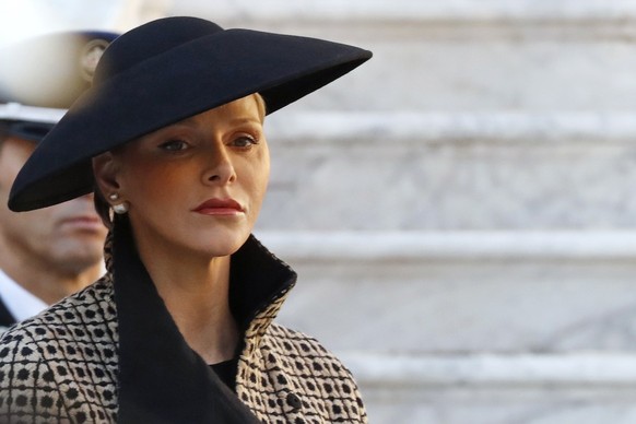 Princess Charlene, Prince Albert II of Monaco&#039;s wife, attends to the celebrations marking the National Day in Monaco, Monday, Nov.19, 2018. (Eric Gaillard, Pool photo via AP)