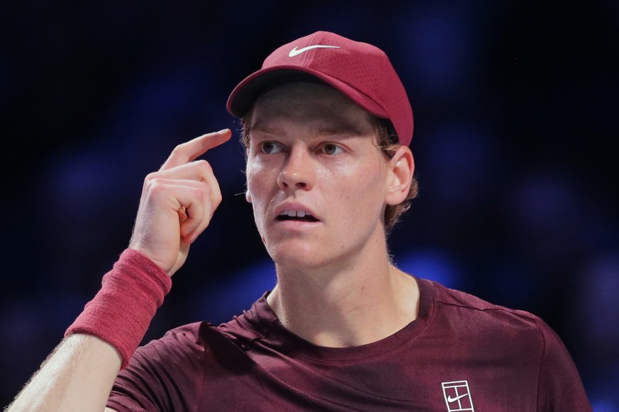 Jannik Sinner of Italy gestures during the final match against Germany&#039;s Alexander Zverev at the ATP tennis tournament in Vienna, Austria,Sunday, Oct. 26, 2025. (AP Photo/Heinz-Peter Bader)
Austr ...