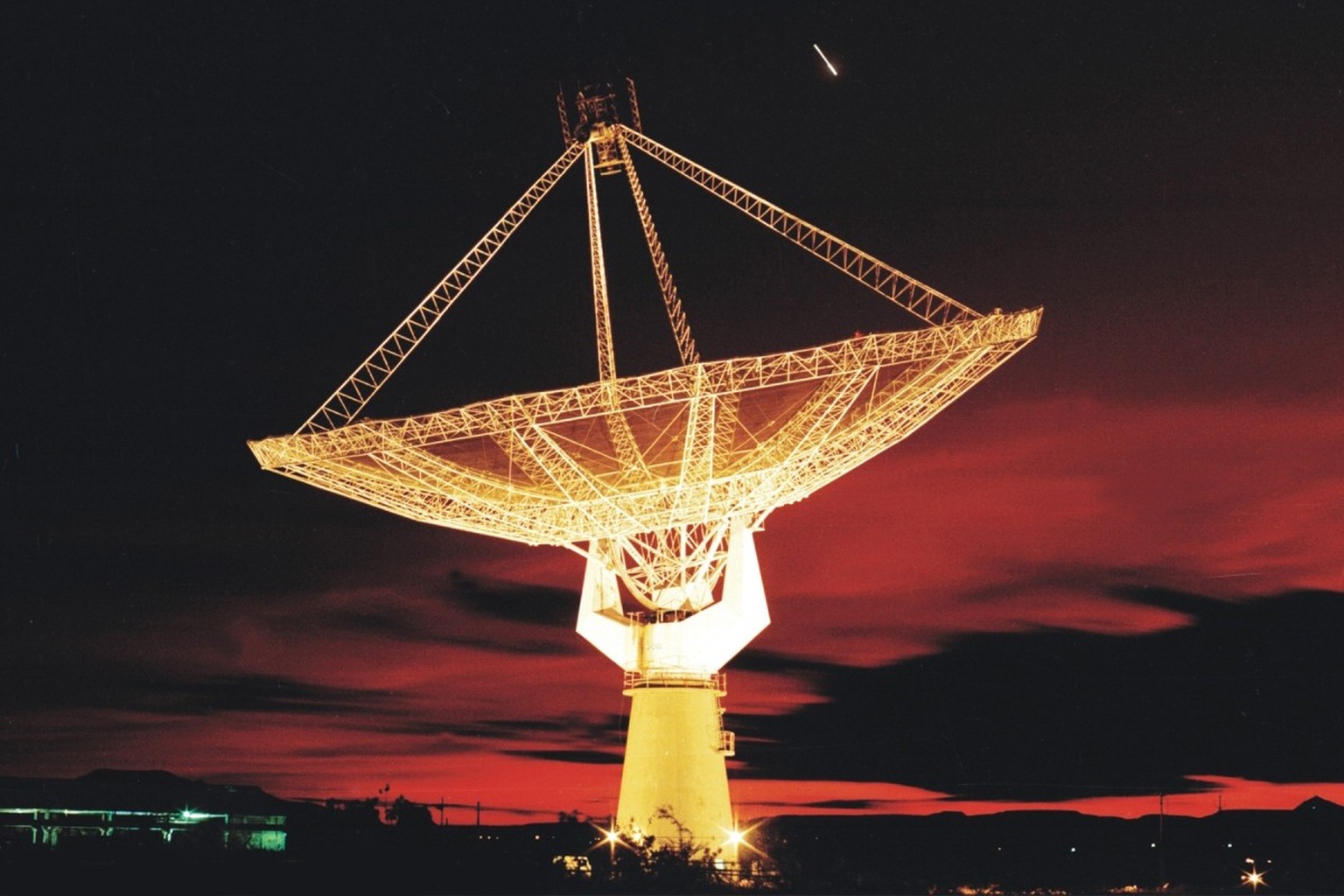 One of the dishes of the Giant Metrewave Radio Telescope (GMRT) near Pune, Maharashtra, India.
