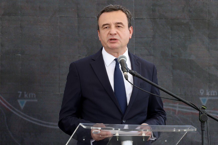 epa13192341 Kosovo Prime Minister Albin Kurti attends a groundbreaking ceremony marking the start of construction of the highway from Skopje to the Kosovo border near Skopje, North Macedonia, 26 Augus ...