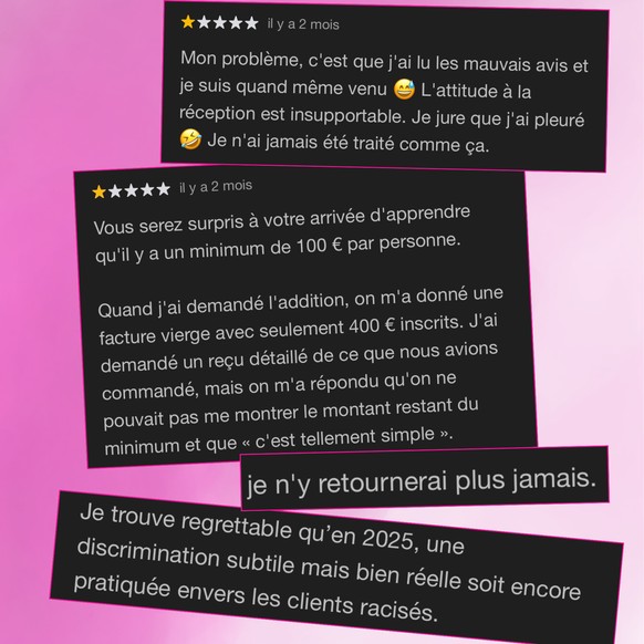 Petite sélection de commentaires Google (bis). Sur TripAdvisor, il atteint à peine la note de 2,9 sur 5.