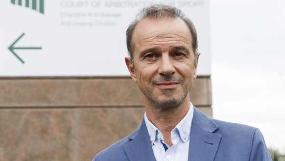 Mario Di Pietrantonio, president du Yverdon Sport FC pose pour le photographe devant le Tribunal Arbitral du Sport (TAS) ce jeudi, 11 juin 2020 a Lausanne. Mario Di Pietrantonio a saisi le TAS suite a ...