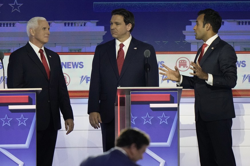 Les trois rivaux les plus connus de Donald Trump dans le camp républicain: Mike Pence, Ron De Santis et Vivek Ramaswamy.