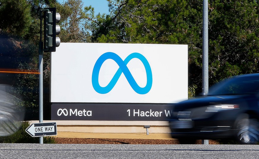 FILE - A car passes Facebook's new Meta logo on a sign at the company headquarters on Oct. 28, 2021, in Menlo Park, Calif. (AP Photo/Tony Avelar, File)
Social Media Kids Ohio