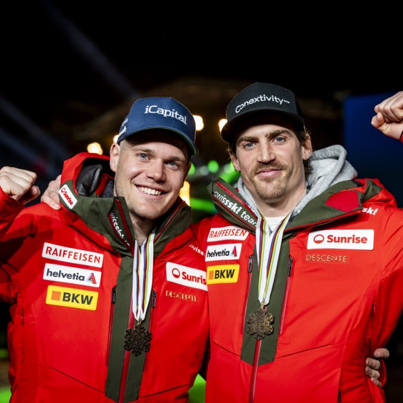 En bronze dans le combiné par équipe des Mondiaux 2025, Marc Rochat (à droite) met fin à sa carrière