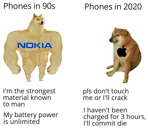 Téléphones des années 90 VS téléphones en 2020.