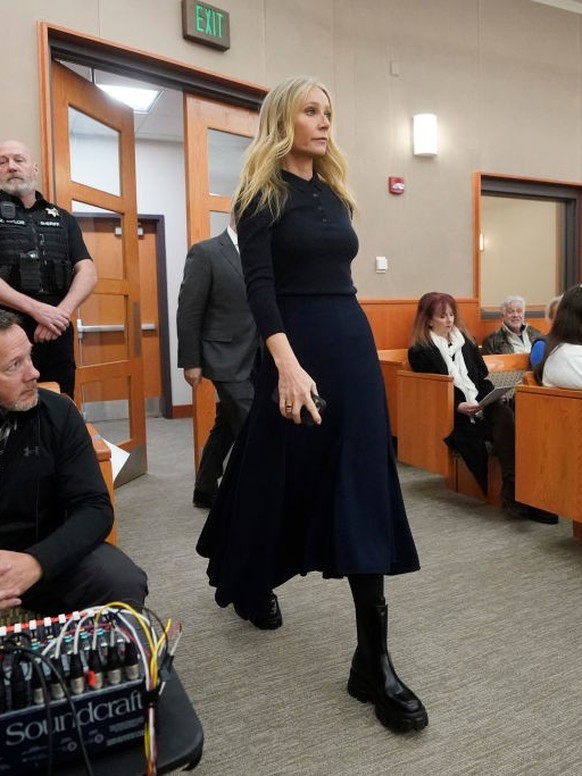 PARK CITY, UTAH - MARCH 24: Actress Gwyneth Paltrow enters the courtroom for her trial on March 24, 2023, in Park City, Utah. Terry Sanderson is suing actress Gwyneth Paltrow for $300,000, claiming sh ...