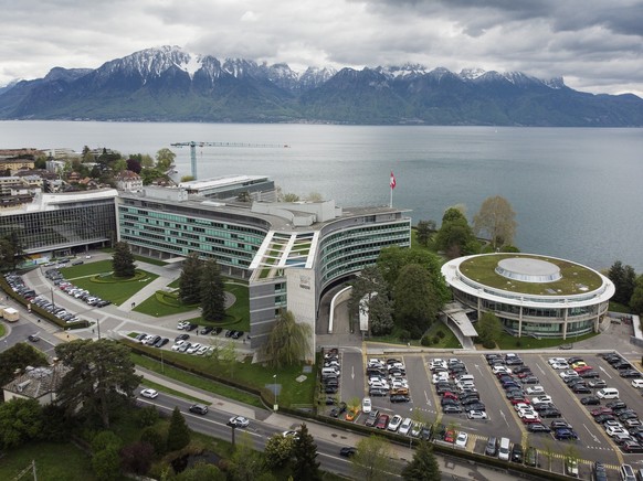 Drone image of the headquarters of Nestle in Vevey, Switzerland, on April 29, 2019. (KEYSTONE/Christian Beutler)

Drohnenaufnahme Hauptsitzes Nestle, aufgenommen am 29. April 2019 in Vevey. (KEYSTONE/ ...