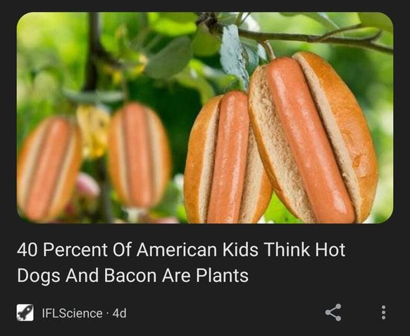 40% des enfants américains pensent que les hotdogs et le bacon sont des plantes.