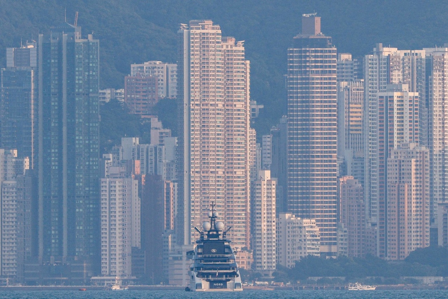 The 465-foot superyacht &quot;Nord&quot;, owned by the sanctioned Russian oligarch Alexey Mordashov is seen docked, in Hong Kong, China October 7, 2022. REUTERS/Tyrone Siu