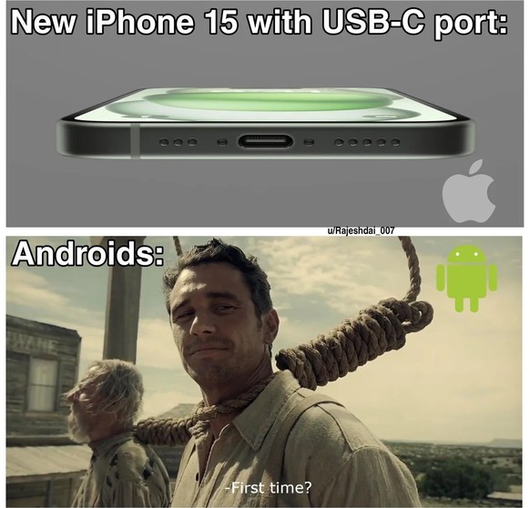 Meme zur Apple-Keynote und dem von Android-Usern belächelten iPhone 15.